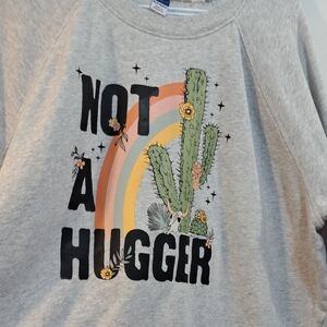 Gray "Not a Hugger" Cactus Graphic Sweatshirt